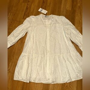 Zara White Eyelet Broderie Anglaise Dress